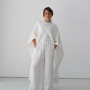 Women Abaya Set <b>Bubble</b> Wrinkle Modest Cardigan and Wide Leg Pants Islamic Clothing for Daily Prayer <b>Wedding</b> - Product Image 3