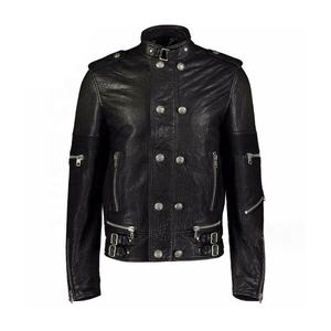 Veste en cuir noir décontractée pour hommes faite à la main pour l'hiver et l'été à la mode antique avec boutons respirants pour la moto - Product Image 1