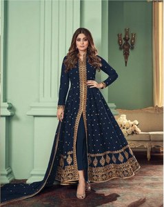 Ensemble Anarkali Kurta long en Georgette de renard bordeaux pour femme, broderie dorée, séchage rapide, tenue ethnique traditionnelle toutes saisons - Product Image 2