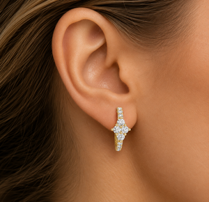 18K Yellow <b>Gold</b> Lab Grown Diamond Cluster <b>Huggie</b> Hoop Earrings Floral Wedding Anniversary Fine Jewelry Women Rhodium Plated 0.55 - Product Image 2