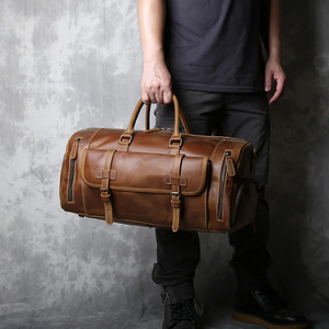 Men Genuine Leather Duffel Bag <b>30</b>-40L Zipper Hasp Closure Casual Travel <b>Backpack</b> with Interior Compartment - Product Image 4