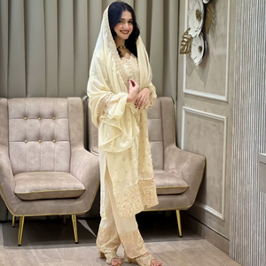 Ensemble de costume en faux georgette à sequins, prix d'usine, fournisseur de vêtements islamiques modestes - Product Image 1