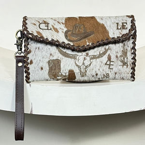 Cartera de mano de cuero de vaca de diseño occidental con pelo, tarjetero y monedero, bolso de mano para mujer, superventas - Product Image 4