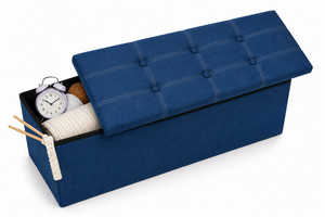 Premium Foldable Fabric Bench <b>Storage</b> in Modern Navy Blue for Living Room Apartment & Hotel Use - Product Image 2