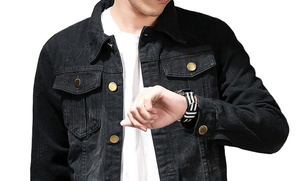 Men Vintage Black Cotton <b>Denim</b> Jacket Motorcycle Streetwear Hip Hop Slim Fit Casual Jeans <b>Coat</b> Outerwear <b>Denim</b> Jackets & <b>Coats</b> - Product Image 4