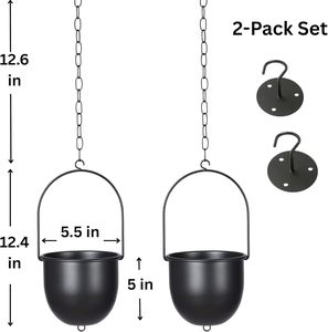 Lot de 2 jardinières suspendues pour plantes d'intérieur, jardinière suspendue noire, support de plante en métal, crochet de plafond - Product Image 5