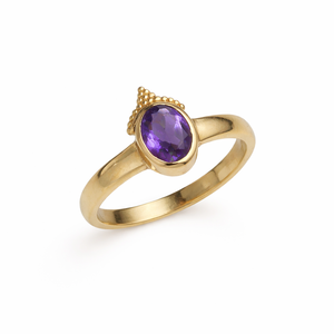 Brass Amethyst 5x7mm Oval Faceted Bezel Set Fixed Size Minimal Halo Glam <b>Statement</b> <b>Ring</b> Handmade Jewelry - Product Image 1