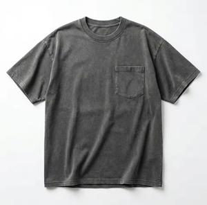 Men's Short Sleeve O-Neck Solid Gray Polyester Jersey Casual <b>T</b>-<b>Shirt</b> Oversized Fit Washed Knitted <b>Pocket</b> Front Breathable - Product Image 1