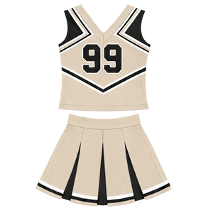 Ensemble d'uniforme de cheerleading noir et blanc neutre, débardeur court à col en V sans manches et jupe plissée, pour spectacle de danse et équipe de cheerleading - Product Image 2