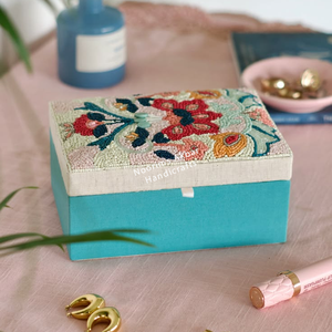 Pastel Floral Beaded Jewellery Box Turquoise MDF Jewelry Case Handcrafted Gift Storage Factory Wholesale - Product Image 4