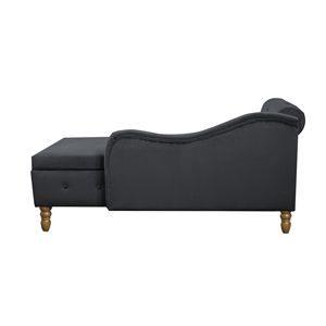 Chaise longue moderna da interno in velluto nero con braccioli arrotolati e cuscino contenitore per camera da letto - Product Image 4