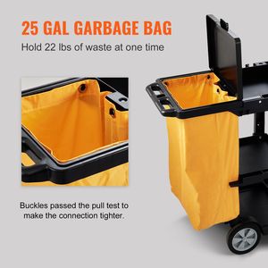 Carrello per Pulizie Professionale con 3 Ripiani e Copertura in PVC da 25 Galloni, Capacità 200 Libbre, Carrello in Plastica per Hotel - Product Image 4