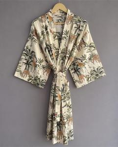 Robe décontractée élégante pour femme, faite main en Inde, imprimé floral, 100 % rayonne et coton, longueur genou, col en V, manches longues, taille naturelle - Product Image 2