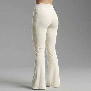 Leggings de mode en strass pour femmes, taille haute, évasés, extensibles, style streetwear, couleur violette, vente en gros - Product Image 3