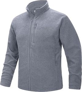 Gray Men's Full Zip Fleece Jacket Stand Collar Polar Outerwear <b>Lightweight</b> Warm Casual Winter <b>Coat</b> - Product Image 1