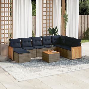 Set di divani da giardino in polyrattan grigio da 9 pezzi con cuscini, collezione di mobili da giardino - Product Image 1