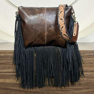 Bolso Bandolera de Cuero Genuino Estilo Western con Flecos, Diseño de Tarjeta, Estilo Vaquero Bohemio, de Gran Venta, Vintage - Product Image 5