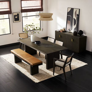 Modern Wooden Dining Room Set 5 Piece Midcentury Style Cross Back <b>Table</b> <b>Chairs</b> <b>Bench</b> Durable Home Furniture for Dining Area - Product Image 3