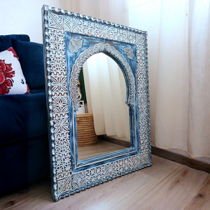 Handcrafted <strong>Moroccan</strong> Carved Wood Frame <strong>Mirror</strong> Distressed Ethnic Solid Decorative <strong>Mirror</strong> for Boho Chic Mediterranean Spa Decor - Product Image 3