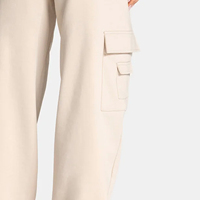 Pantalon cargo ample taille haute pour femme, beige, taille élastique, longueur intégrale, couleur unie, décontracté, avec poches utilitaires