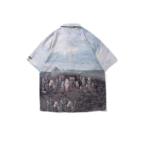 เสื้อเชิ้ตผู้ชายคอปกพับได้ พิมพ์ลายดิจิทัล สไตล์สตรีท ผ้าฝ้าย 100% ระบายอากาศได้ดี แขนสั้น ทรงใหญ่ หนานุ่ม ขายส่ง - Product Image 2