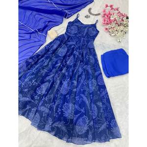 Vestido Anarkali de Georgette con Estampado Digital, con Falda y Dupatta, Talla XS - Product Image 6