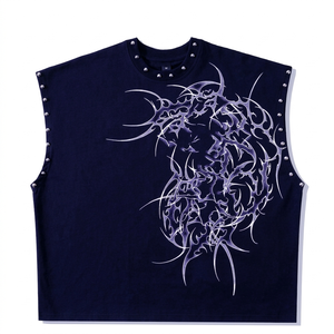 Men Oversized Sleeveless T Shirt Vintage Gothic Graphic Printed Vest Cream Punk <b>Skull</b> Eye Streetwear Tank <b>Top</b> Casual Cotton Vest - Product Image 4