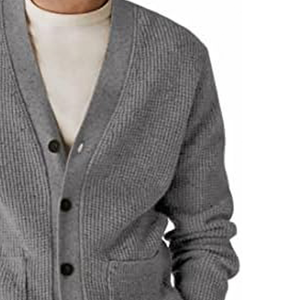 Cárdigan Gris de Alta Gama para Hombre, Cuello en V, Manga Larga, Color Sólido, Cierre de Botones, Ropa de Otoño, Corte Regular, Suéter de Punto de Lana y Acrílico - Product Image 4