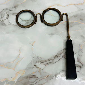 Lupa de Doble Lente de Latón Antiguo con Mango |   Lupa de Lectura e Inspección Vintage - Product Image 1