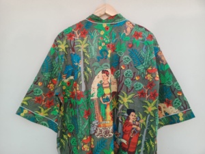 Bata tipo kimono con estampado floral para mujer, longitud completa, manga corta, cuello en V, cierre con cordón, ropa de dormir informal de verano - Product Image 3