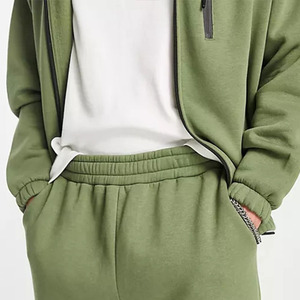 Conjunto Deportivo Verde para Hombre, Talla Grande, Chaqueta con Cremallera de Manga Larga de Poliéster Grueso, Pantalones con Cintura Elástica, Estilo Casual para Otoño - Product Image 2