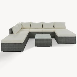 Juego de Muebles de Jardín de Mimbre Gris con 8 Cojines Beige, Sofá Individual Combinable para Patio Exterior - Product Image 5