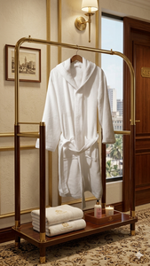 Economical Custom <b>White</b> Hotel Terry Bath Robe Cotton Spandex Soft Plaid Slippers <b>Set</b> Unisex with Logo - Product Image 3