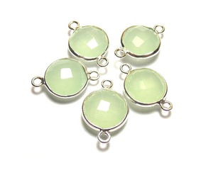 Bisel de Plata de Ley 925 con Prehnita, calcedonia, piedras preciosas naturales, conectores bohemios, Material de Latón chapado en plata - Product Image 1