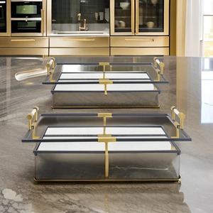 Modern Rectangle Metal Storage <b>Tray</b> With Gold Accents Double Tier Stackable Design For Table Use - Product Image 4