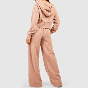 High Quality Polyester/Cotton Tech Fleece Breathable Casual Women Tracksuit Hoodie Crop Pullover 2 Piece <b>Sets</b> - Product Image 2