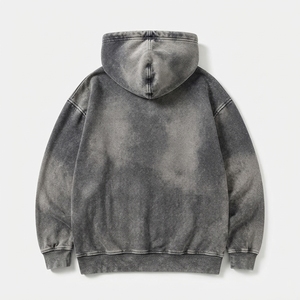 Sweat-shirt à capuche personnalisé gris délavé avec logo brodé pour homme, style vintage streetwear - Product Image 2