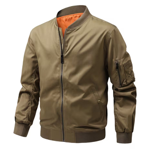 Bomber <b>Jacket</b> for Adult <b>Slim</b> <b>Fit</b> Polyester Unisex Autumn Winter Full Zip up Vintage Front Logo Windproof Eco-Friendly - Product Image 1