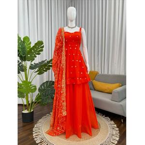 TENNECY Exportador Indio: Conjunto Palazzo de Diseño Tradicional en Faux Georgette de Secado Rápido para Uso Festivo/Casual/Bodas - Precio de Fábrica - Product Image 1