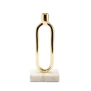 Porte-bougie avec base en marbre et finition dorée, parfait pour les intérieurs élégants, les fêtes et les événements, porte-bougie décoratif en métal pour bougies chauffe-plat - Product Image 1