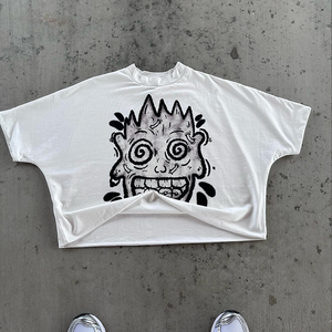 เสื้อยืดคอกลมทรงบ็อกซี่ แขนสั้น ผ้าฝ้าย สำหรับฤดูร้อน พิมพ์ลายอนิเมะแบบ DTG สกรีนลายตามสั่ง เสื้อยืดครอปผู้ชาย ดีไซน์เรียบง่าย - Product Image 3