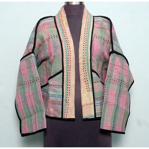 เสื้อแจ็คเก็ตถักลายคันธา สำหรับฤดูร้อน/ฤดูหนาว ฤดูใบไม้ผลิ ฤดูใบไม้ร่วง ผลิตจากผ้าฝ้าย 100% คอวี แขนยาว ระบายอากาศได้ดี แห้งเร็ว เป็นมิตรกับสิ่งแวดล้อม - Product Image 4