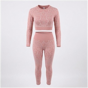 <b>Pink</b> Animal Print 2 Piece Yoga Set Full Length High Waist <b>Crop</b> <b>Top</b> Leggings Four-Way Stretch Spandex Polyester Women's - Product Image 1
