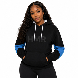 Sweat-shirt à capuche pour femme HMR Sorority Sisterhood avec logo personnalisé, noir et bleu, à blocs de couleurs, décontracté, avec poches - Product Image 1