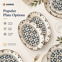 Assiette à dîner à motif floral, étiquette privée, logo personnalisé, assiette en céramique, fabricant OEM, vente en gros pour restaurants et commerces de détail
