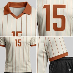 Maillot de football rétro pour homme sans marque, personnalisable avec numéro, col en V, à rayures fines, anti-bactérien 100% coton, vente en gros - Product Image 4