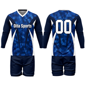 Ensemble de vêtements de volley-ball sublimé bleu et noir pour hommes, manches longues, en polyester, pour compétition d'équipe - Product Image 1