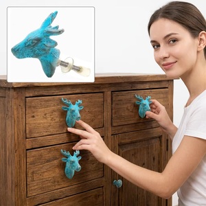 Poignée de meuble en fonte de fer turquoise en forme de tête de renne, durable, moderne, facile à installer, pour la maison et le bureau - Product Image 2