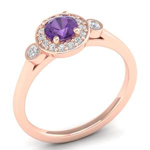 REYES แหวนทอง 14K ดีไซน์หรูหรา ประดับพลอยอเมทิสต์ทรงกลม 0.5 กะรัต พร้อมมอยส์ซาไนต์ เครื่องประดับสำหรับผู้หญิง แหวนคลาสสิก เครื่องประดับชั้นดี - Product Image 2