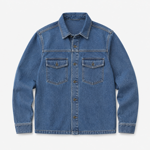 Chemise-veste en jean épais pour homme, style streetwear décontracté, veste de superposition en coton délavé, personnalisable, vente en gros, OEM, ODM - Product Image 4
